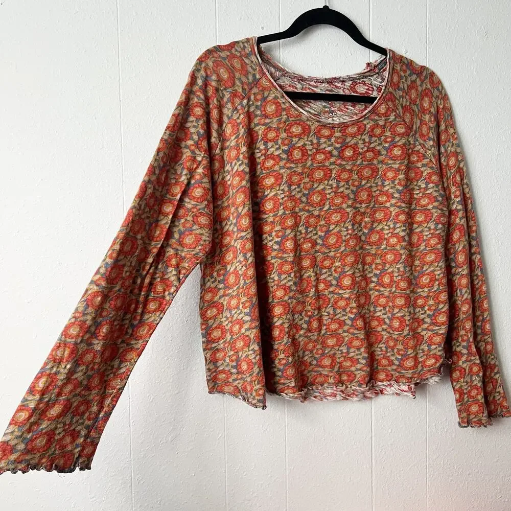 Natural Life Floral Top Womens XL Cropped Boxy Relaxed 100% Cotton Boho Slouchy - Picture 5 of 10